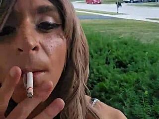 Am I good sissy slut crossdressed outside smoking cigarette at 6am