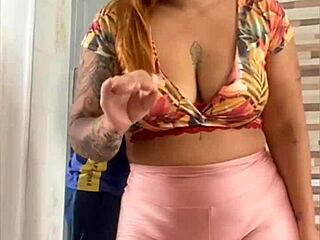 Redhead Wife Flashes Big Pussy Lips While Exhibiting Near Husband