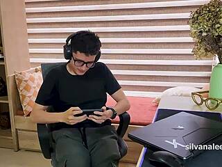 sexy colombian milf silvana lee with huge tits and big clit teases muscular guy before sucking his monster cock