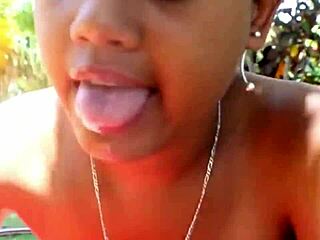 latina teen contrasts public blowjob in broad daylight