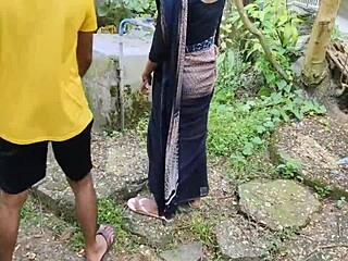 Outdoor best sex while cleaning, komal bhabhi sucked my cock and got fucked under stairs