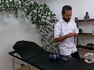 The masseur entices Colombian milf Salome Gil with a steamy bath massage. She craves his big cock for a deep happy ending.