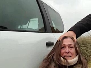 Enslaved French housewife in dress gets trained with belt, handcuffs, and piss humiliation outdoors as bound submissive maid.