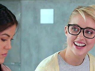 Nerdy lesbian girls Chloe Cherry, Kendra Spade, and Aspen Romanoff enjoy fingerbang theory with pussy licking and tribbing in costumes