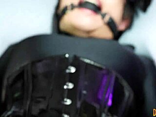 dominafire teases bound filipina salome salvi into squirting with strapon in femdom lesbian play