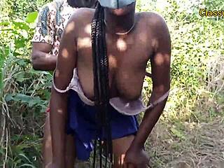 Fucked Ebony Village Slay Queen with Big Ass and Tits in Hairy Bush Outdoor Doggystyle