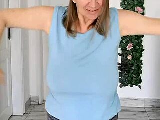 Busty Braless Gilf Mariaolds Does Sporty Groove Strip Dancing