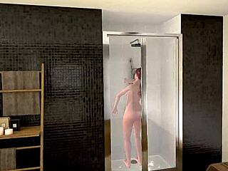 hey, check out this redhead in the shower for some bathing game reality fun