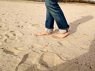 casual-narrative in lower case with about five words: brunette big ass busty enjoys beach insertion with big cock man