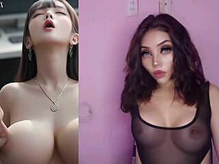 I enjoy watching a busty Korean woman in costumes and lingerie experiencing intense sensations