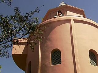 Big titted babe summons the muscular bodybuilder outdoors. He bends her over and fucks her wet pussy hard with his rod.