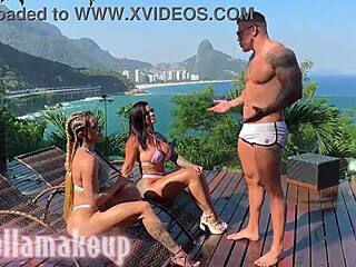 Exotic brazilian lesbians dive into wild pussy licking at rio de janeiro party.