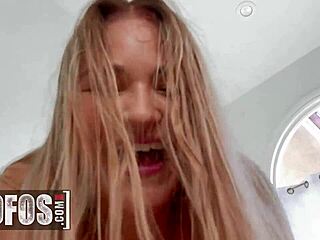 mofos - gorgeous babe gizelle blanco takes a cock ride outdoors then spreads some cum all over her shaved pussy with pierced nipples