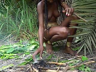 Oh Wow! Hot African Native Woman Cooks Naked In Jungle With Tits Exposed!