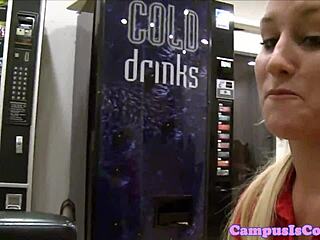 Whoa, this real sorority slut just swallowed a mouthful of cum after dorm group action