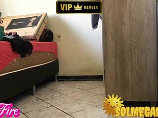 Redhead Brazilian Maid Sol Megan Fire Dances and Flashes in Bedroom