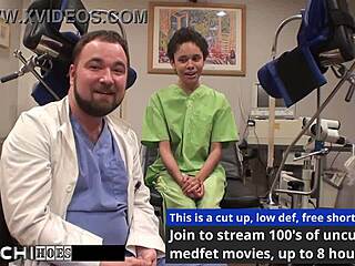 Curly tanned nurse forces intense vibrator climax on patient in hospital