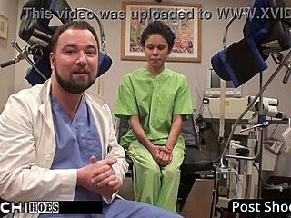 Curly tanned nurse forces intense vibrator climax on patient in hospital