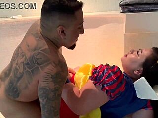 Bold strapon action as girlfriend pegs ass in missionary and cowgirl with creampie finish