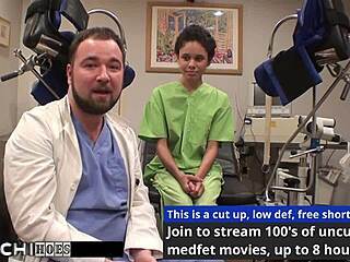 Curly tanned nurse forces intense vibrator climax on patient in hospital