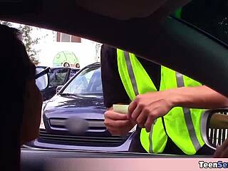 extra small 18+ teen joseline uses blowjob skills to handle parking ticket outdoors
