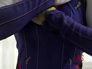 Brunette teen 18+ in costume rides cowgirl style with cute shaved pussy licking action.