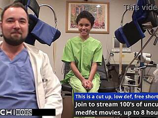 Curly tanned nurse forces intense vibrator climax on patient in hospital