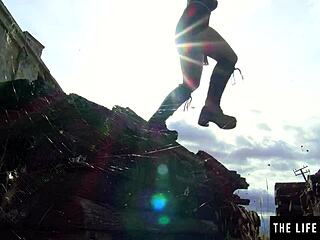 Hey, this adventurous beauty enjoys solo time in an abandoned railroad car with her toys