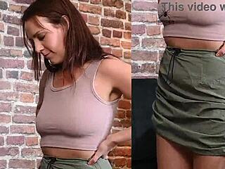 Curvy alisha adams models various outfits during her casting photoshoot where her big boobs get playfully taped up