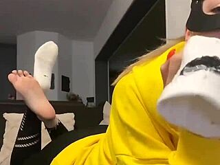 Barefoot dirty socks feet display nike fetish with smelly girl appeal