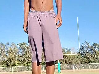 in the dorm room, this athletic brunette roommate teases with a sexy solo workout session