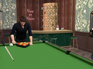 Busty redhead enjoys intense game on the billiard table with friends