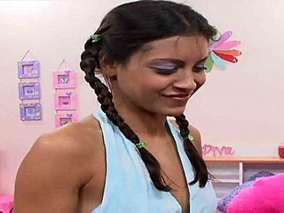 Pig Tailed Teen 18+ Rides Monster Cock In Stockings