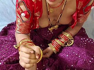 exotic indian girlfriend in lehenga blouse gets bent over on bed for first time dirty talk