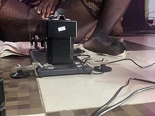 Hey, how does this black pussy pornstar handle fucking that sex machine so wildly?