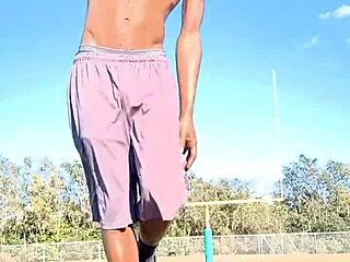 in the dorm room, this athletic brunette roommate teases with a sexy solo workout session