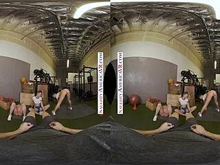 Naughty America - Sexy Babes Kyler Quinn And Paige Owens Tag Team Gym Stud With Blowjobs And Ball Licking