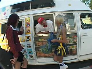 Hey, check out these two sexy cheerleaders sharing that big hard cock in passionate threesome!