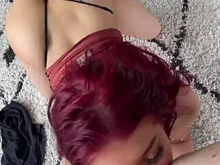 petite busty redhead contrasts twerking rimjob with deepthroat pov facial cumshot in amateur casting