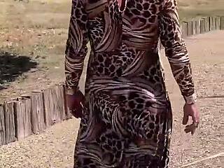 Staci dominates in leopard outfit for outdoor crossdressing fetish romp