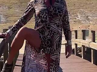 Staci dominates in leopard outfit for outdoor crossdressing fetish romp