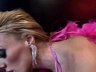 sexy blonde strippers turn lesbian at the club with dildo toys masturbation and muff diving in heels