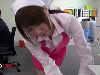 Hey, Asian office lady Chihiro Akino gives wild blowjob leading to creampie fun