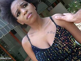 Amateur ebony babe with big tits gives POV sloppy deepthroat before reverse cowgirl riding