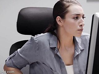 feeling so passionate as hot long leg brunette rides boss's cock in couple sex