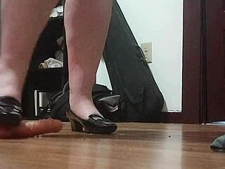 Hey, check out this intense cock crushing with sexy heels in solo action.