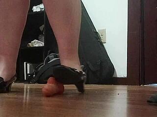 Hey, check out this intense cock crushing with sexy heels in solo action.