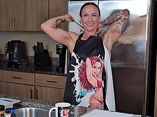 OH MY GOD, WATCH THIS NAKED TATTOOED MILF COOK SWEET POTATO PIE IN KITCHEN!