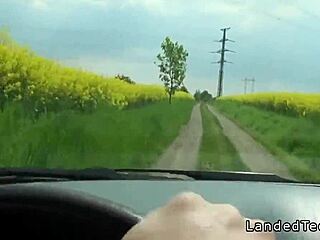 stranded european teen 18+ gets hardcore fucking on car hood in outdoor pov reality.