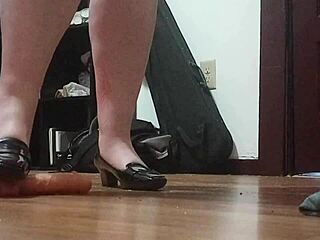 Hey, check out this intense cock crushing with sexy heels in solo action.